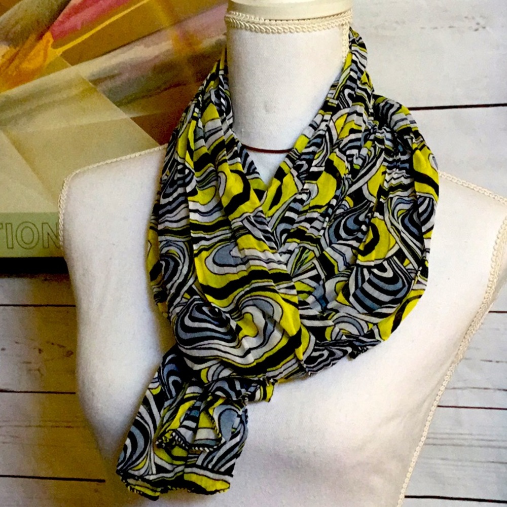 Yellow Swirl Design Silk Scarf
